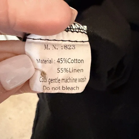 Women's Black Linen Shirt Dress , Balloon Skirt Size XL Pockets Lagenlook Boho - Picture 7 of 7